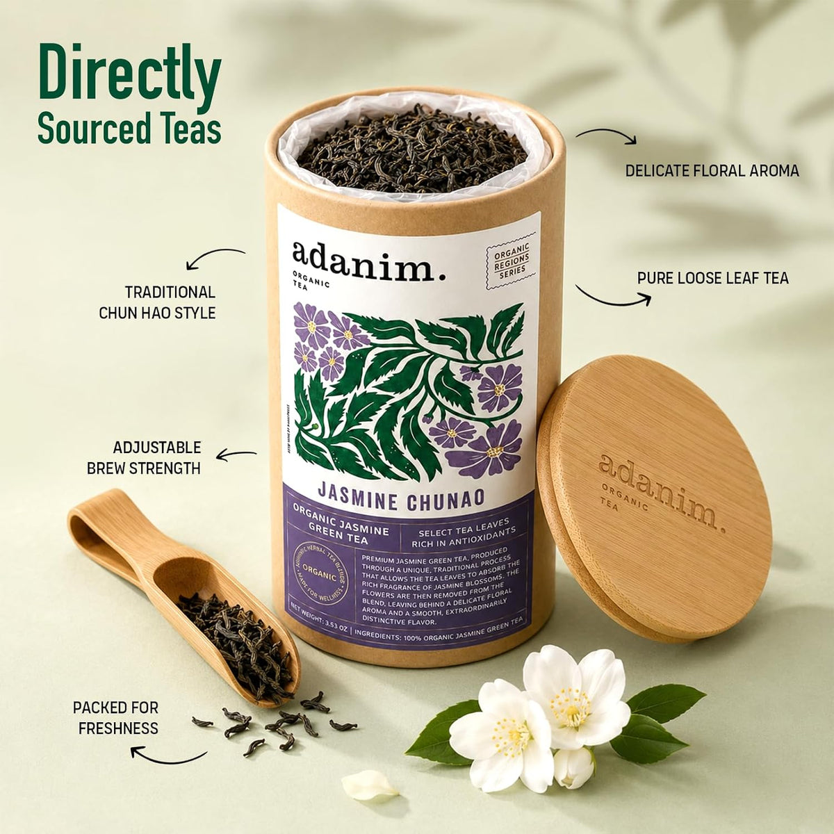 Adanim Bio Jasmine Chunao Green Tea Loose tea